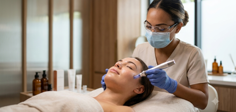 Microneedling treatment for acne scars performed on a patient at Clinica Medical Center Ajman